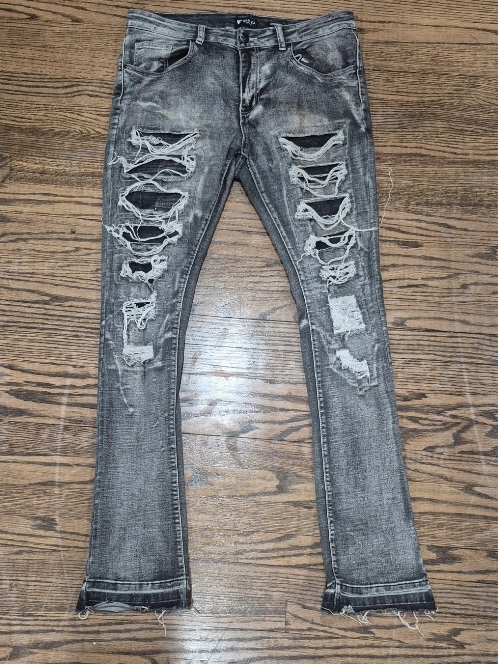WAIMEA Men's Distressed Gray Black Jeans